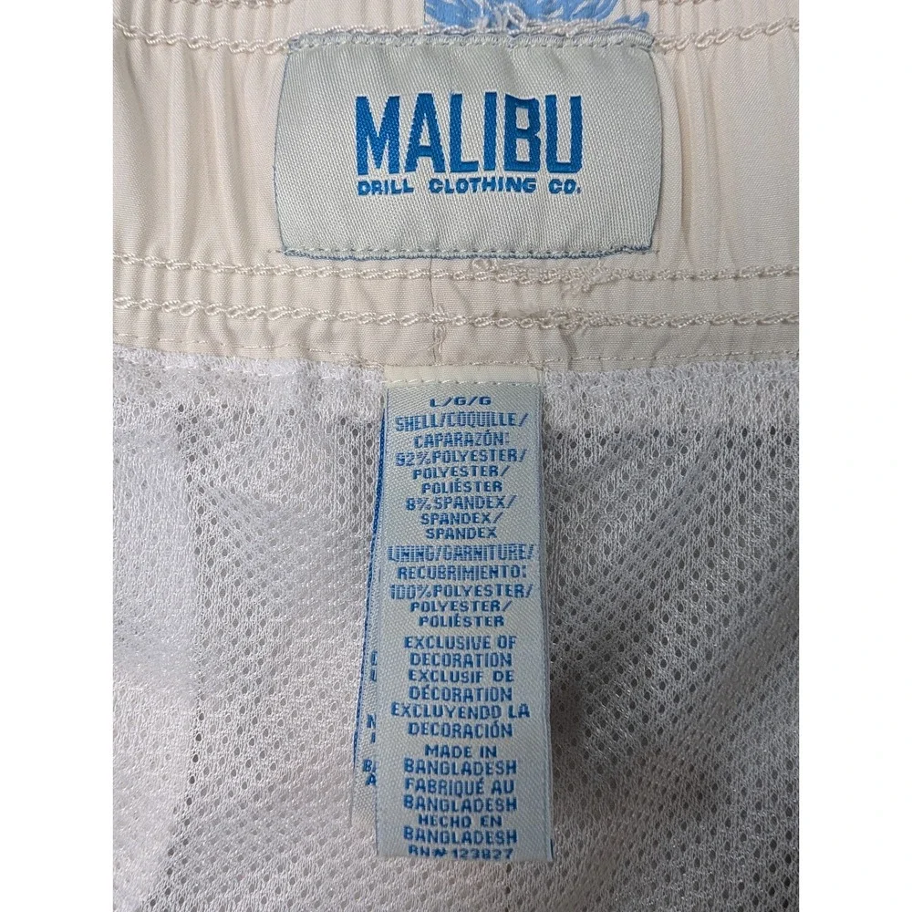 Malibu Drill Clothing Co Mens Palm Tree Swim Trunks Beige Blue Large